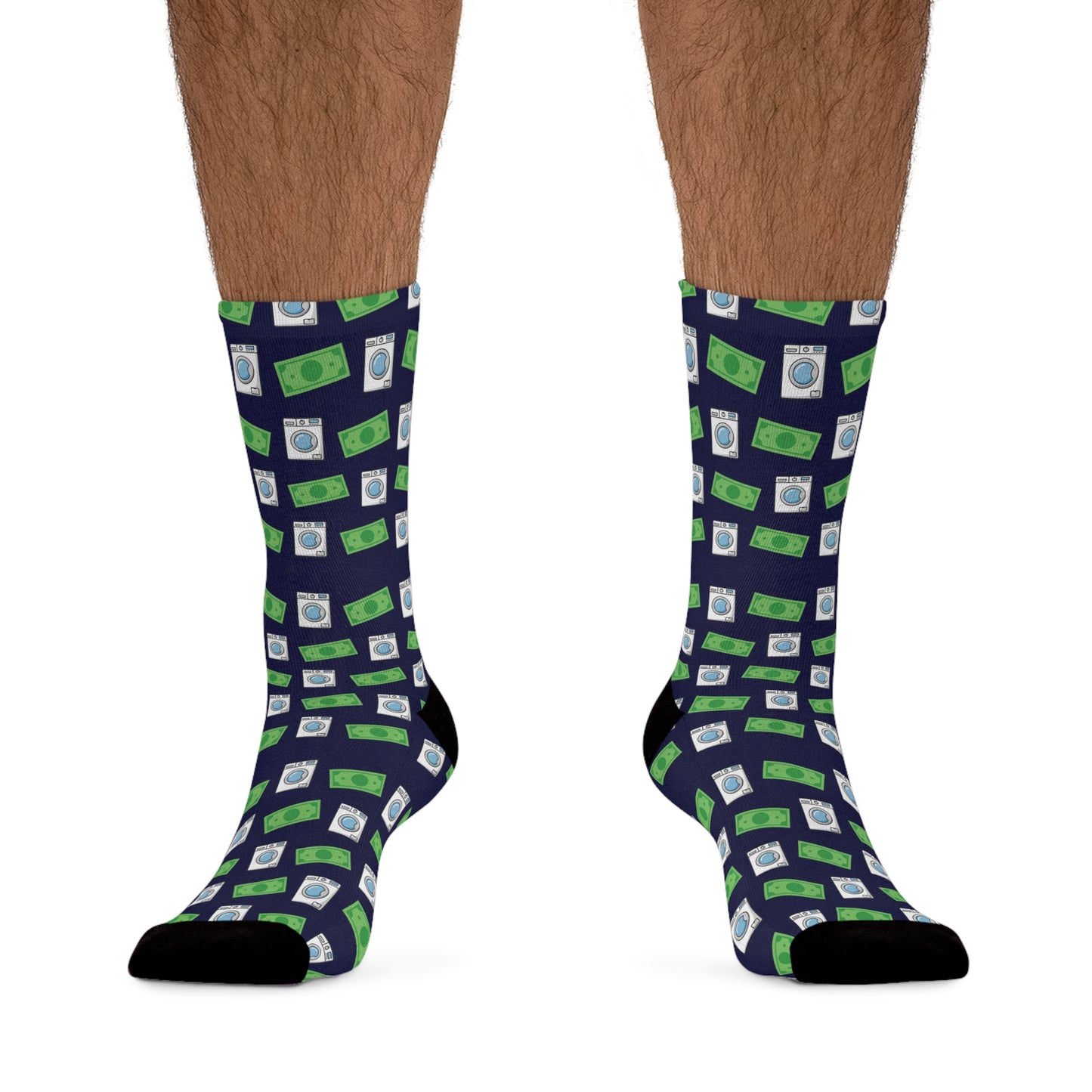 Money Laundering Pattern Socks — Washing Machine & Dollar Bill Novelty Socks