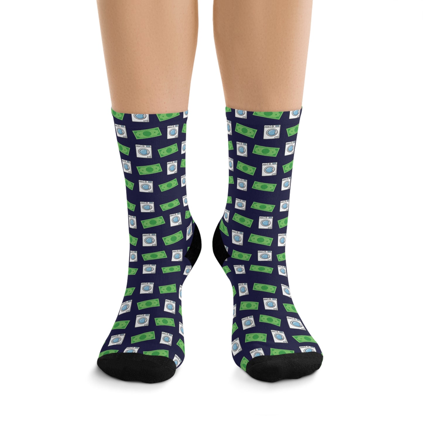 Money Laundering Pattern Socks — Washing Machine & Dollar Bill Novelty Socks